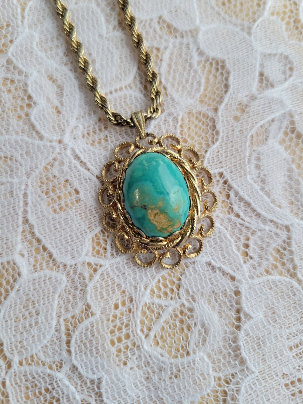 Gold Pendant Necklace with Turquoise-colored Stone
